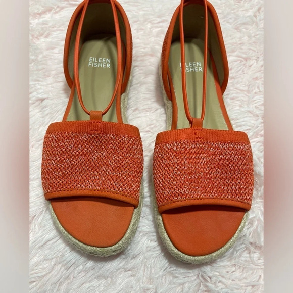 Eileen Fisher Mews Magma Melange Orange Stretch Espadrilles Flat Sandals Sz 6.5 - Picture 14 of 14